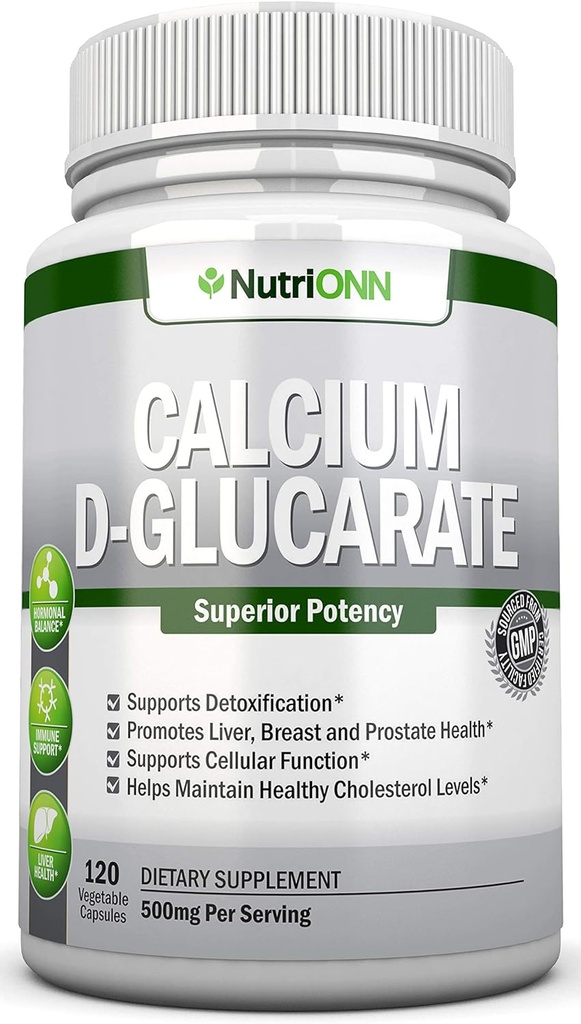 Calcium D-Glucaraat - 500mg - 120 plantaardige capsules - Superieure Potentie om te ondersteunen Reinigingsprocessen, Estrogeen Metabolisme en Hormonale Balance - Helpt met Prostaat, Borst & Colon Gezondheid