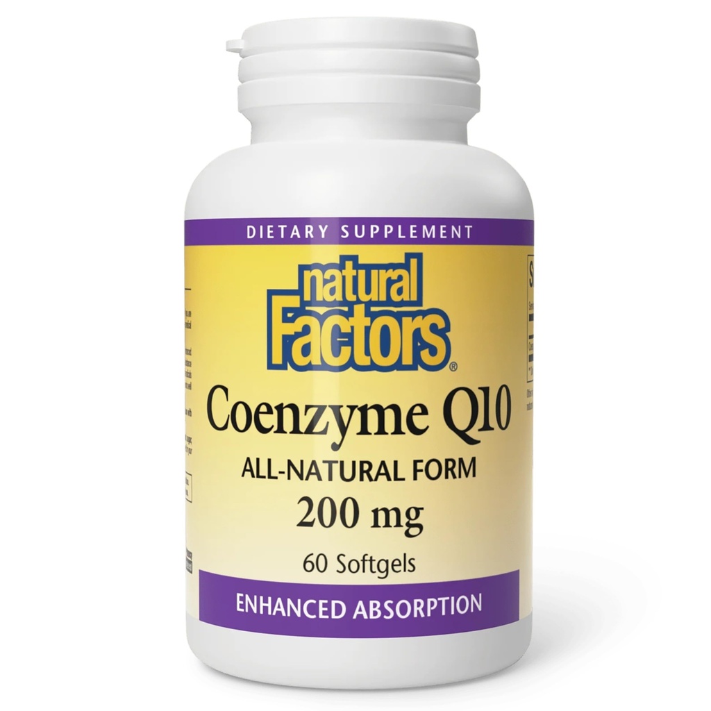 Natuurlijke factoren Co-enzym Q10 - Antioxidant Ondersteuningssupplement Ondersteunt Cellular Energy Production - Betere absorptie Helpt Gezonde Hartfunctie - 200 mg, 60 Softgels (60 Servings)