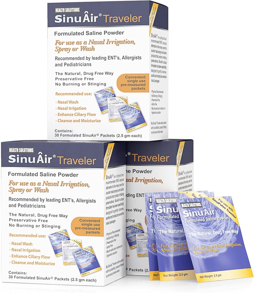 SinuAir 2,5 Gram Saline Packets - Natriumchloride met Kalium & Calcium, Salt Solution Powder Refill Packs for Nasal Irrigation Machine, 90 Packets