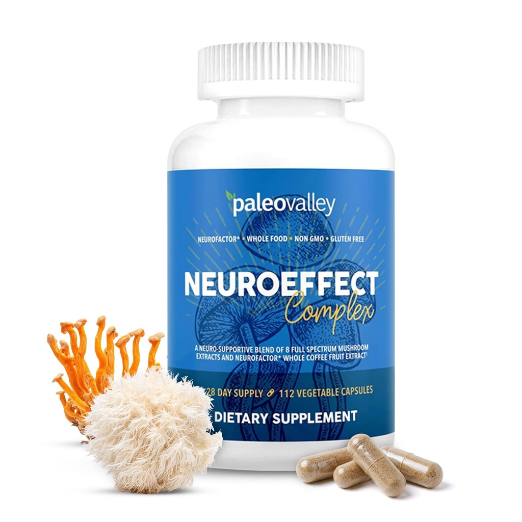 Paleovalley NeuroEffect - Neuro Mushroom Coffee Nutritional Supplement for Focus, Memory, and Energy Support - 28-Day Supply - 8 Volledige Spectrum Mushroom en Whole Coffee Fruit Extracts