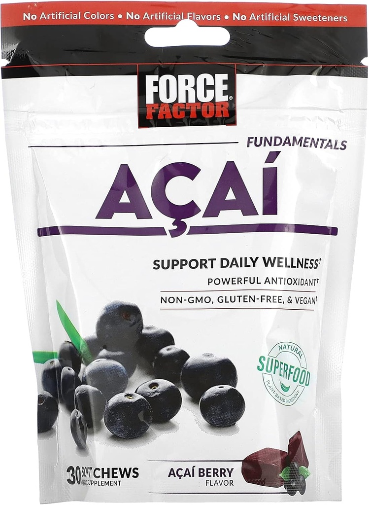 Force Factor Acai Zachte Kauwen voor Immune Support, Oxidatieve Stress Defense, en Dagelijkse Wellness, Superfood en Antioxidanten Supplement, Non-GMO, Gluten-Free, en Veganistisch, Acai Berry Flavor, 30 Zachte Kauwen