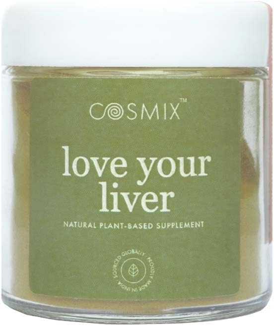 cosmix houdt van je lever, ontgifting van lever en nieren, zuivert bloed, vermindert ontsteking, Bhumi Amalaki, melkdistel, kurkuma, 60G - maakt tot 40 porties, plantaardige basis Superfood Blend