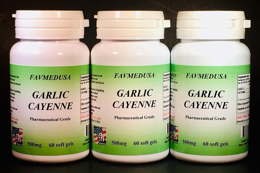 Ail Cayenne, Fabriqué aux États-Unis - 180 (3x60) softgels