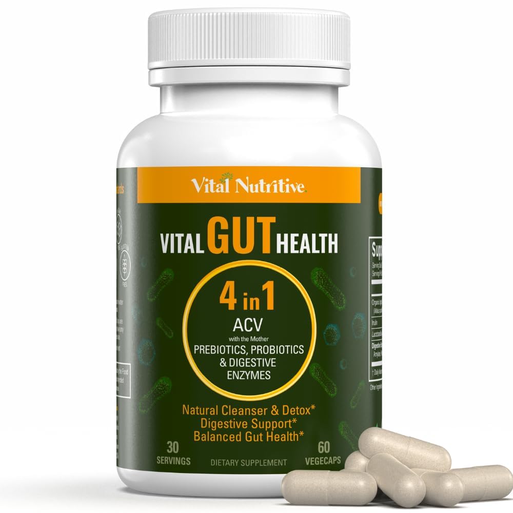 Vital Gut Health 4in1 Formule met Apple Cider Vinegar, Prebiotica & Probiotica, Digestieve Enzymen voor Sterke Immuniteit Ondersteuning en Complete Gut en Digestie Ondersteuning