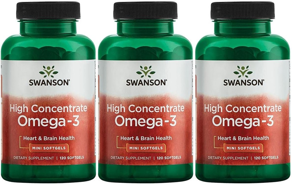 Swanson High Concentration Omega-3 Visolie - Essentiële vetzuren - (120 Softgels, 680mg Elke) 3 Pack