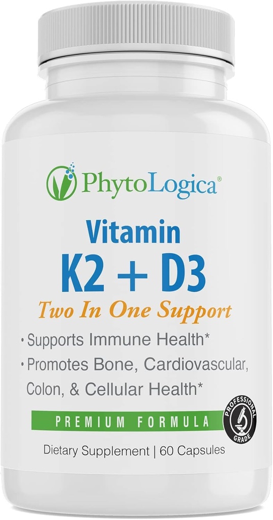 Vitamin D3 K2 5000 IU Supplement with Calcium, Gluten Free, Non-GMO Formula, High Potency, Bone Health, Heart Health, Immune Support, 60 Capsules