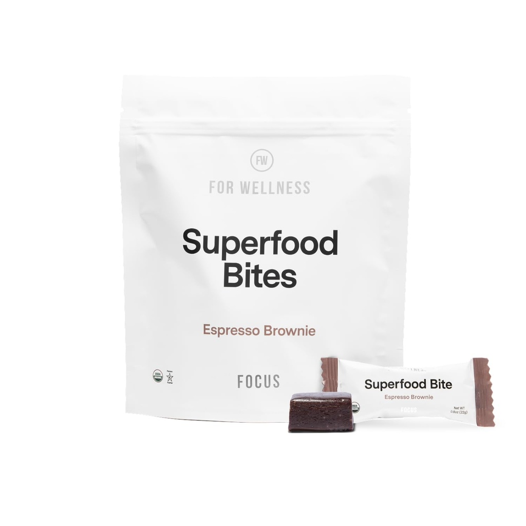 Voor Wellness Superfood Focus Bites (20 Graaf), Cocoa Espresso Brownie Vermindert vermoeidheid, verbetert spijsvertering en ondersteuning Hersenfunctie