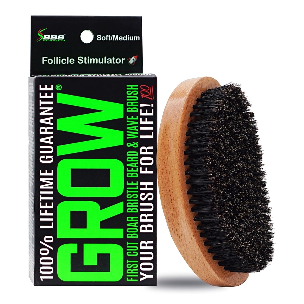 GROW Boar Bristle Beard Brush & 360 Wave Brush voor mannen 