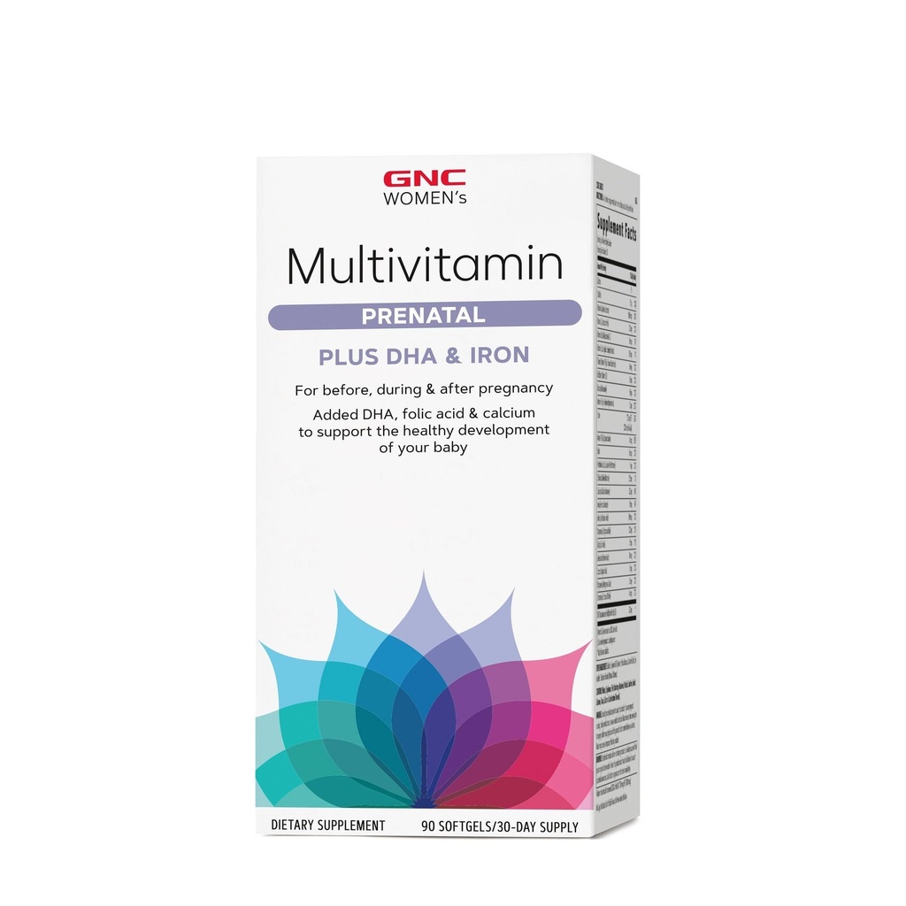 GNC Vrouwen Prenatale Multivitamine Formule met DHA & Iron, Ondersteuning Zwangerschap en gezonde Baby Ontwikkeling, Essentiële Nutriënten Foliumzuur, Zink, Calcium Plus B Vitaminen, 90 Softgels