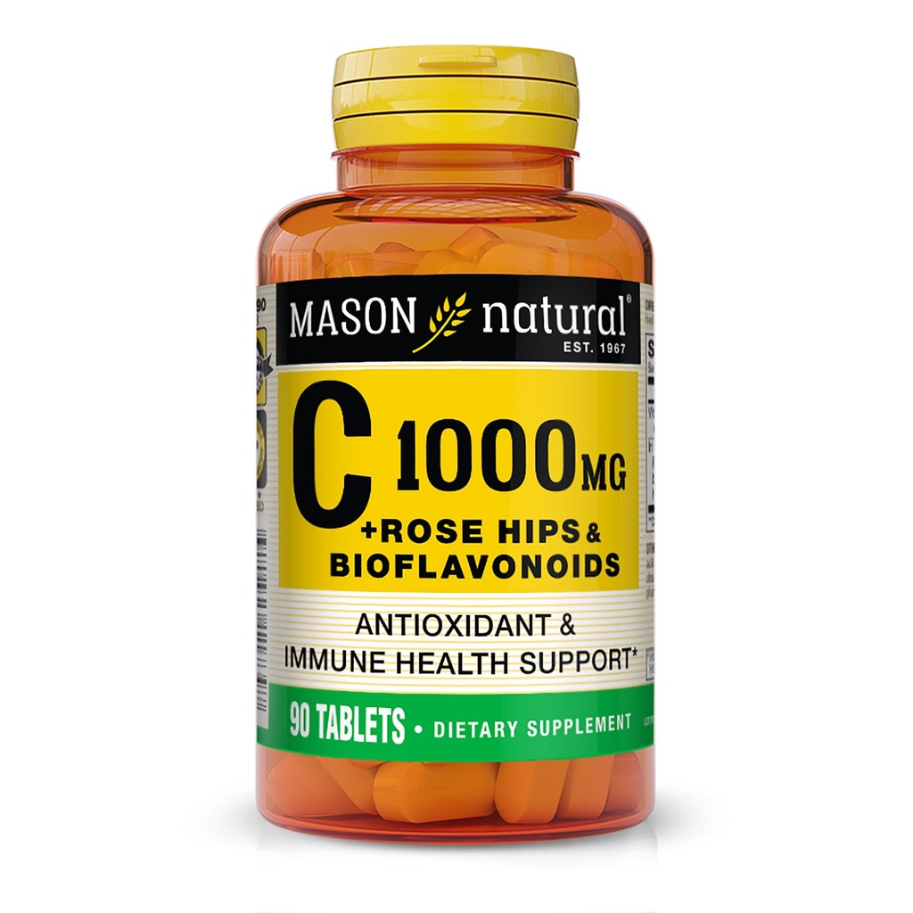 MASON NATUURLIJKE Vitamine C 1.000 mg Plus Rose HIPS en Bioflavonoïden Complex - Ondersteunt een gezond immuunsysteem, Antioxidant en Essentiële Nutriënt, 90 tabletten