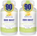 Onze Daily Vites L-methylfolaat 1mg / 1000 mcg Maximale sterkte actieve folaat, 5-MTHF, Filler Free, Glutenvrij, Niet-GMO, Vegetarische Capsules 90 Tellen (Pack of 2)