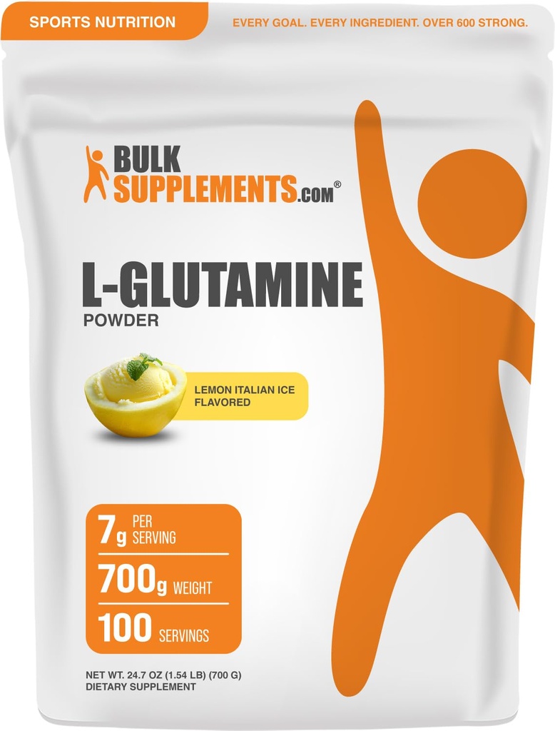 BulkSupplements.com L-Glutaminepoeder - Glutaminesupplement, Aminozuursupplement - Citroen Italiaanse ijssmaak, 7g per portie, 700g (verpakking van 1)