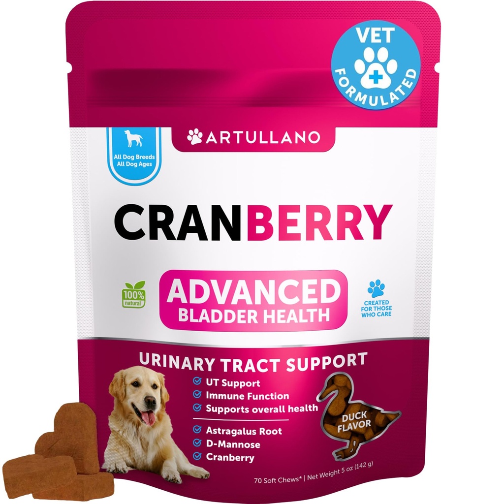 Hond UTI behandeling - Cranberry Supplement & Blaas controle voor honden - Urineweginfectie Incontinentie pil, Blaasstenen - Uti geneeskunde Treats - 70 Zachte kauwen voor nierondersteuning met visolie