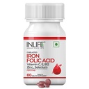 INDIFE Supplément à l'acide folique de fer chélaté avec vitamine C, E, B12, zinc et sélénium pour hommes femmes - 60 comprimés