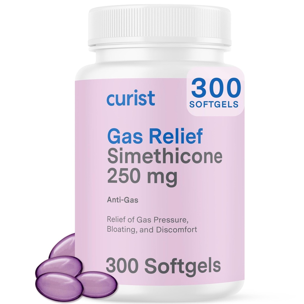 Curist Gas Relief Simethicone 250 mg Softgels (300 telling) - Digestieve Relief, Bloating Relief & Anti Flatulentie Gas Pillen voor volwassenen helpt Gas en Bloating Relief (300 Zachte gels)