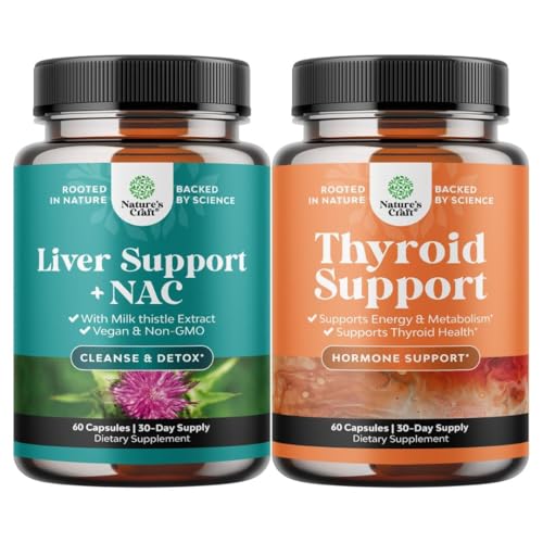 Bundel van Lever Ondersteuning NAC supplement met melk distel Extract, N acetaat Cysteine en Artichoke, en Herbal Thyroid Support Complex - Krachtige Kelp Iodine voor Hormone Balance - Mood & Energy
