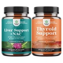 Bundel van Lever Ondersteuning NAC supplement met melk distel Extract, N acetaat Cysteine en Artichoke, en Herbal Thyroid Support Complex - Krachtige Kelp Iodine voor Hormone Balance - Mood & Energy