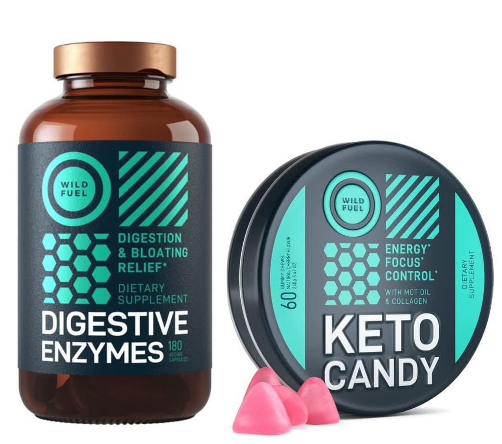 WILDE BRANDSTOF Keto Candy met MCT olie en collagen en digestieve enzymen met Probiotische en Prebiotische bundel