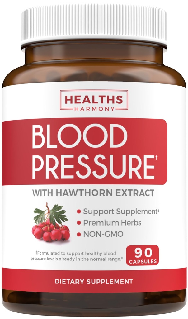 Blood Pressure Support Supplement (NON-GMO) Premium Natural Herbs, Vitamines & Berrys - Hoge dosering van Hawthorn Berry Extract Ondersteunt de bloeddruk niveaus al in het normale bereik 