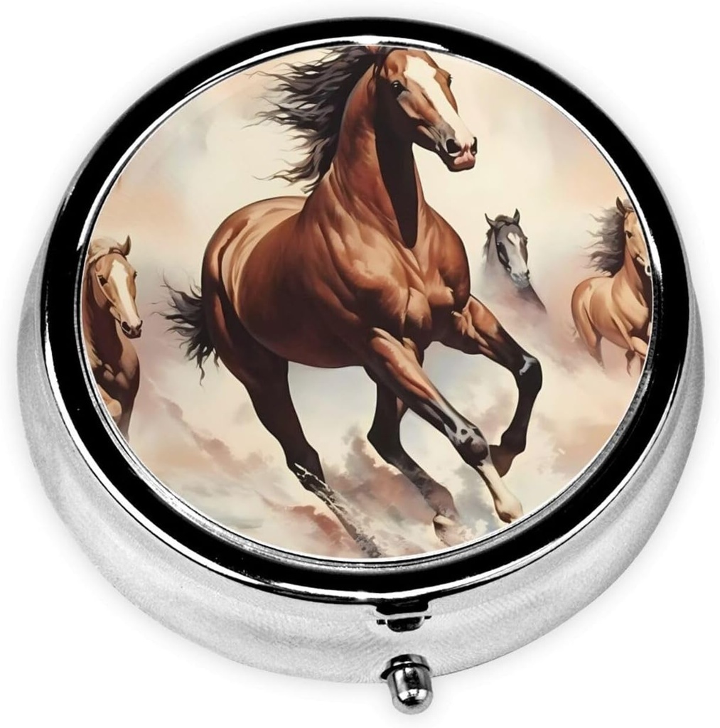 Pill Box, kleine pil geval voor portemonnee & Pocket, schattige geneeskunde Organisator Travel Pillbox, Portable Pill Container houder om vitamines te houden, medicijnen, visolie en supplementen,Prancing Bruin paard
