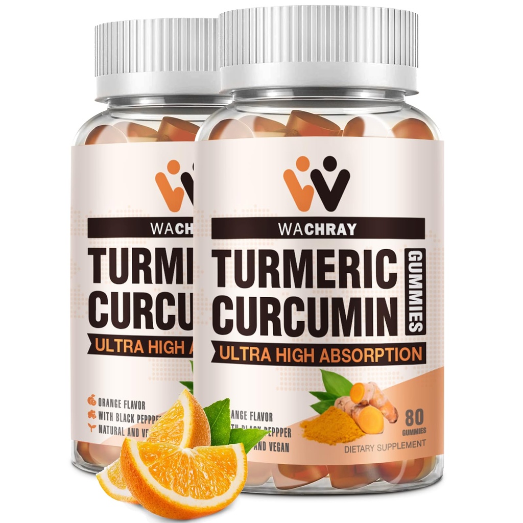 Kurkuma Curcumine Gummies met Gember & Black Pepper Extract - 2 Pack Tumeric Gummy Supplementen voor Pijn Ontsteking Joint Weight Health Support - Vegan, Organic, Gelatine-Free - voor volwassenen en kinderen
