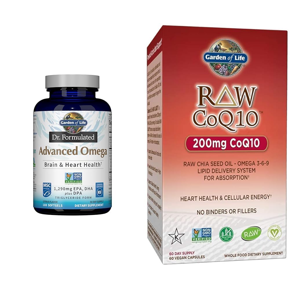 Garden of Life Dr. Formulated Advanced Omega Fish Oil - Citroen, 1,290mg EPA, DHA + DPA & Vegetarische Omega 3 6 9 Supplement - Raw CoQ10 Chia Seed Oil Whole Food Nutrition