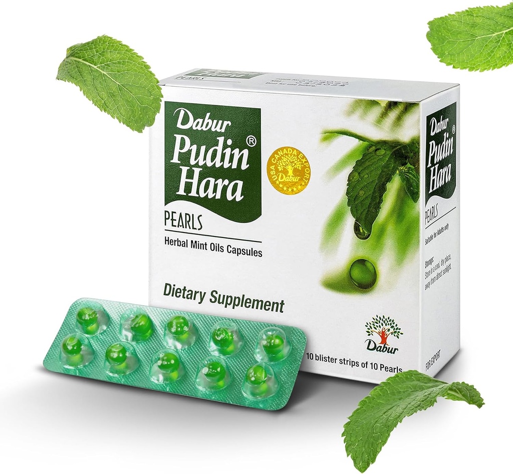 Dabur Pudin Hara Pearls - Dagelijkse spijsverteringsverzorging supplementen voor mannen en vrouwen, helpt abate symptomen van opgeblazenheid, zuurheid, flatulentie en indigestie voor spijsvertering en darmgezondheid, 400 telling (Pack van 40)