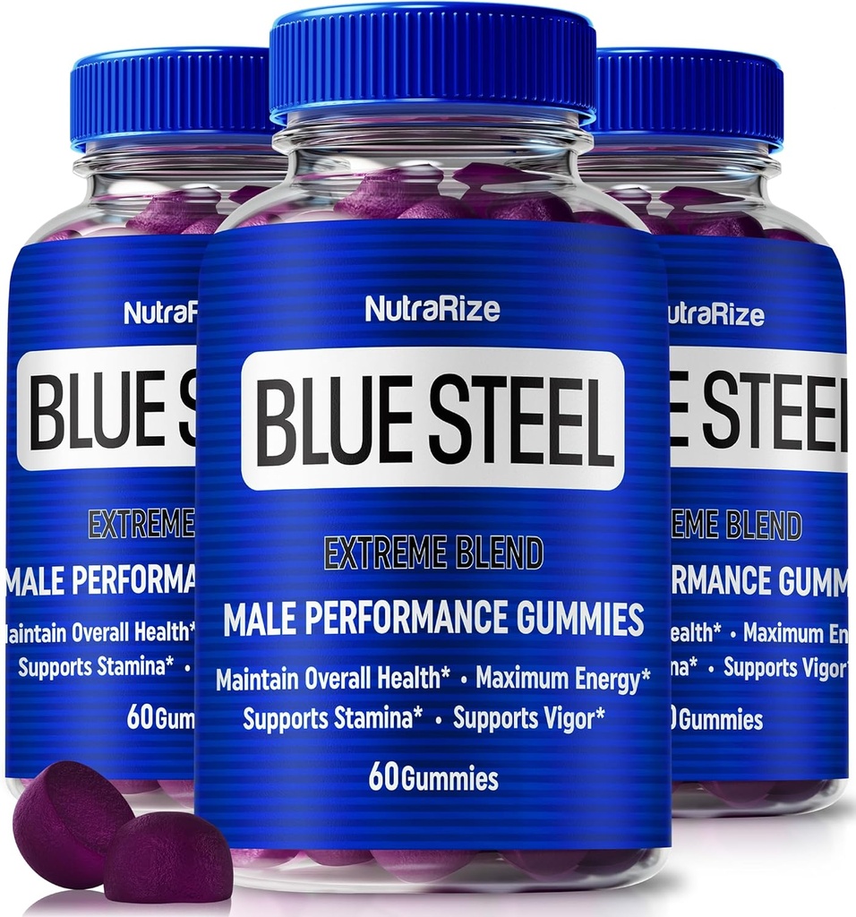 (3 Pack) Blue Steel Gummies for Men, Daily Nutrition to Boost Vertrouwen en algemene gezondheid, Alle natuurlijke supplement voor ondersteuning Peak Performance, Official Male Gummy, BlueStaal Reviews (180 Gummies)
