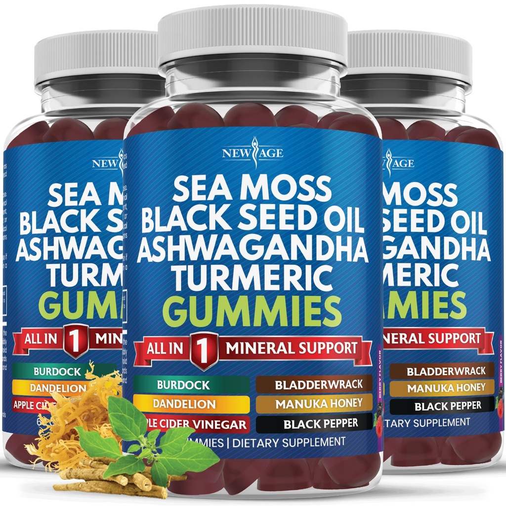 Sea Moss Gummies, Sea Moss, Black Seed, Ashwagandha, Turmeric, Manuka Honey, ACV, Dandelion, Black Pepper, Burdock, Bladderwrack, Vegan- 180 Tel.