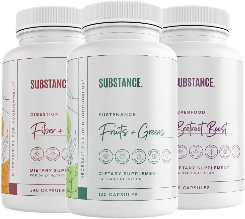 3-Pack algemene Wellness Bundle: Nature's Sustenance Daily Fruits & Veggies (120 Caps) + Fiber & Spices (240 Caps) + Beetwortel Boost (180 Caps) - US Made, Vegan-Friendly