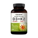 NatureBell Vitamin Double Strength D3 + K2-240 Softgels - 10.000 IE Vitamine D & 200mcg K2 - Bone Strength, Immune Function & Calcium Absorptie Support* - Coconut Oil Infunded