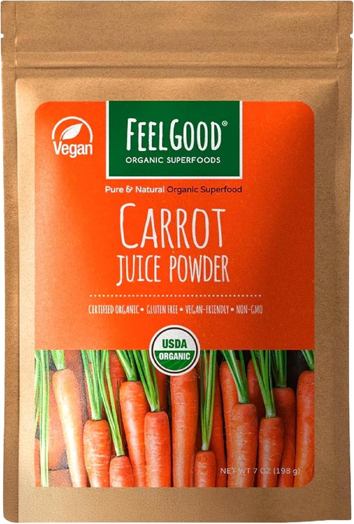 Feelgood Superfoods Wortel Juice Powder - Health Supplement for Digestive, Skin, Eye & Immune Support - Bevat Beta Caroteen & Vitamine A - 7 oz