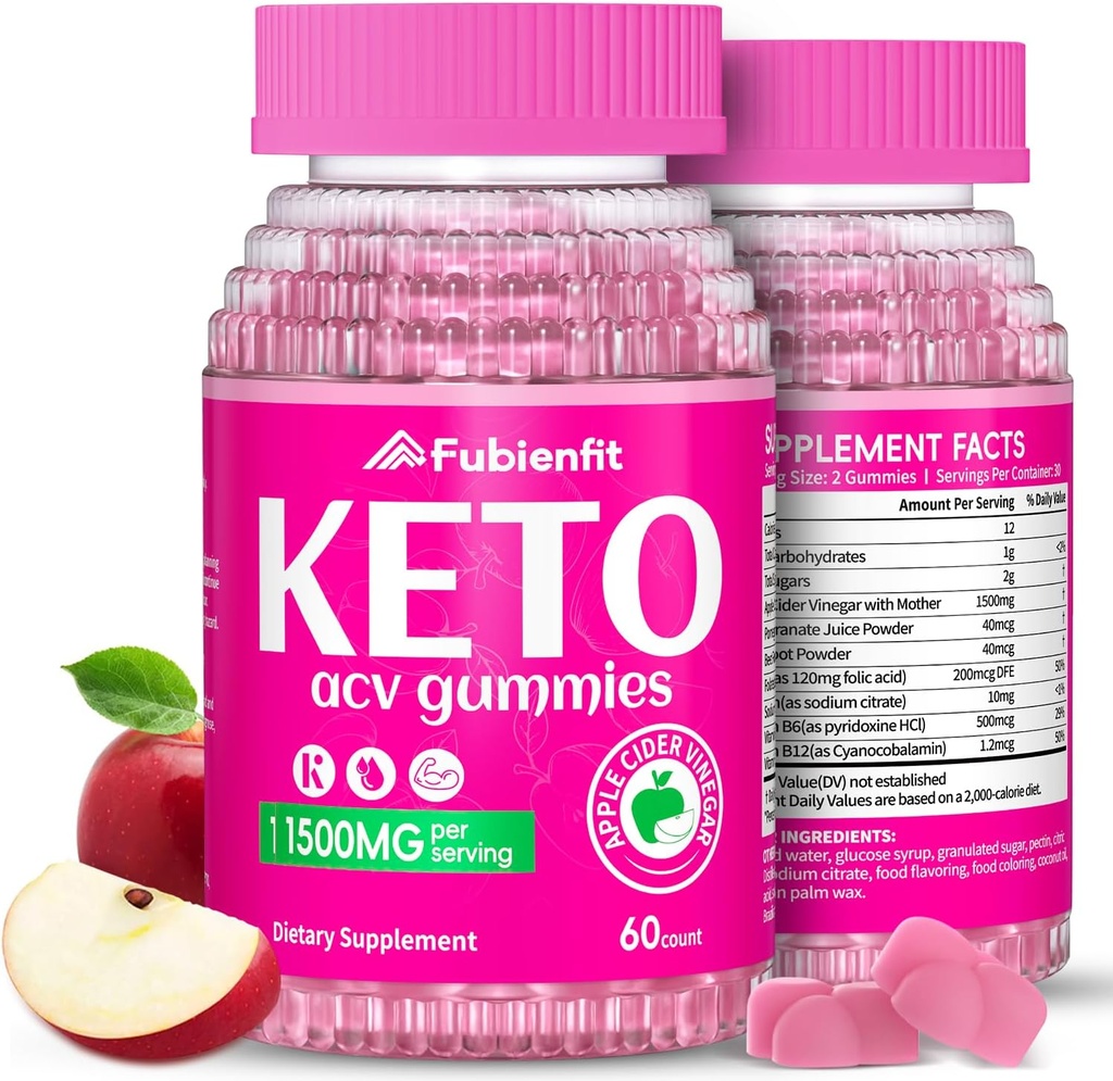 (2 Pack) Keto ACV Gummies Geavanceerde Formule 1500MG Keto Gummies Apple Cider Vinegar Geformuleerd met Granaatappel Beet Sap Poeder B12 Vegan Non GMO 120 Gummys