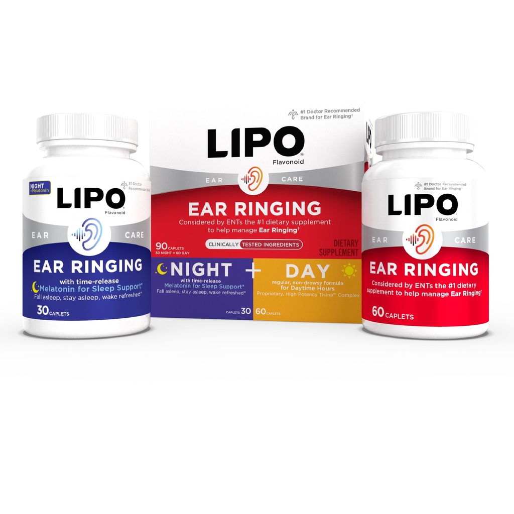 Lipo Flavonoid Day & Night Combo Kit, Tinnitus Relief for Ringing Ears, Lipo Flavonoid Plus & Lipo Flavonoid Night with Melatonine & Vitamine C, 90 Caplets