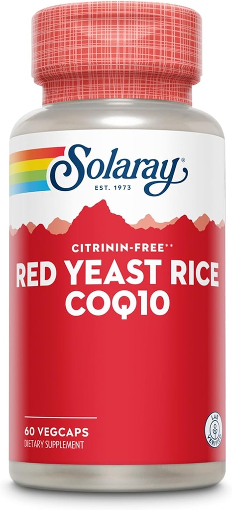 SOLARAY Red Gist Rice Plus CoQ-10 & No-Flush Niacin Vitamine B-3, gezonde hart- en cardiovasculaire ondersteuning, niet-ir uitgestraald en citrinine vrij, 60 dagen geld terug garantie, 60 porties, 60 VegCaps
