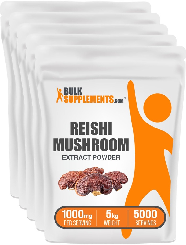 BulkSupplements.com Reishi Mushroom Extract Powder - Reishi Mushroom Powder, Supplement voor algehele welzijn - Glutenvrij, 1g per portie, 1kg (verpakking van 5) (11 lbs)