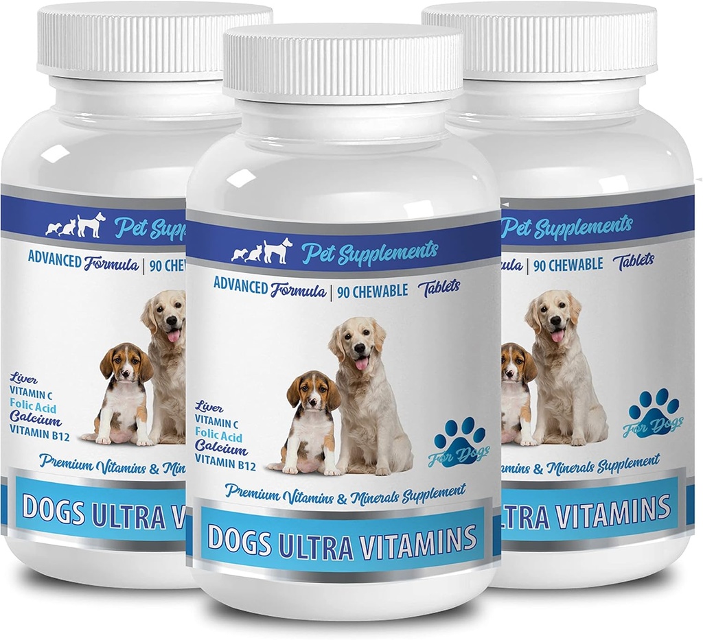 Hondenmuscle Builder Supplementen - Ultra Vitaminen voor honden - Kauwen - Krachtige formule - Mineral Complex - Hondencalcium Kauwen - 270 Treats (3 flessen)