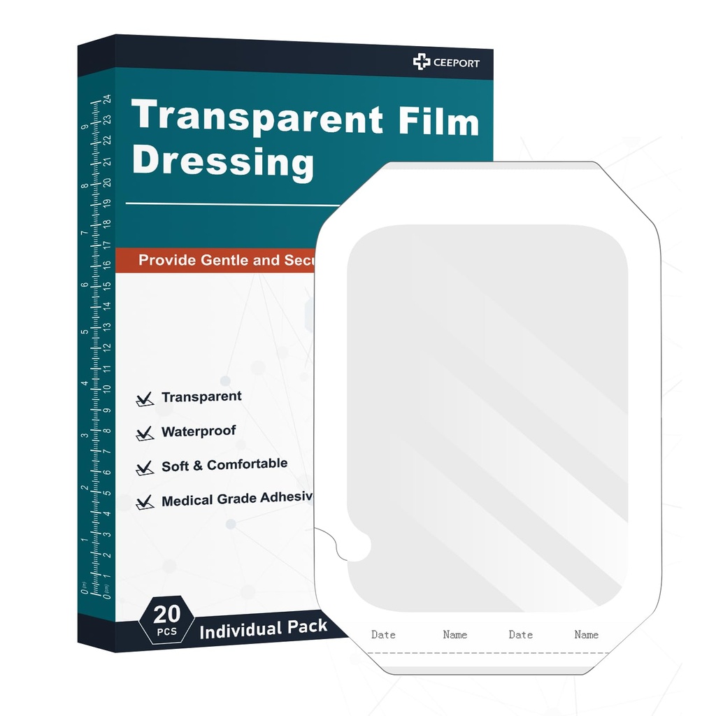 Transparante Film Dressing 6' x 8', 20 Packs Waterdichte Wond Bandage Kleef Patches, Wond Cover Patches voor Post Chirurgische Douche, IV Shield, Tattoo Aftercare Bandage