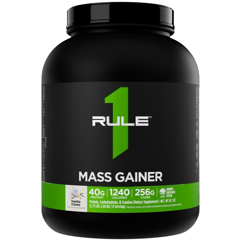 Regel 1 Mass Gainer - High-Calorie Weight Gain Formula met 1.220+ Calorieën, 250g+ Complex Carb Blend, 40g All-Whey Protein Per Serving (8 Servings, Vanilla Crème)