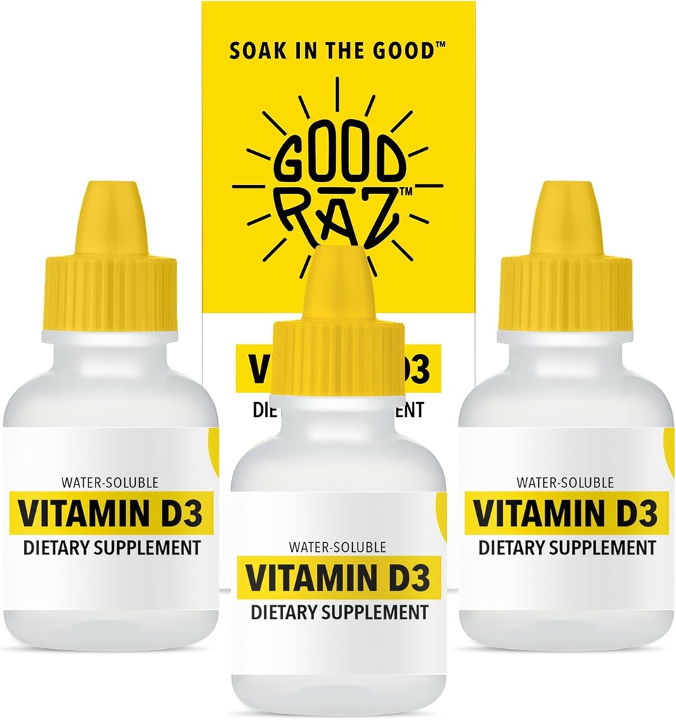 Gouttes de vitamine D Adulte - Gouttes liquides solubles dans l'eau D3 - Gouttes liquides de vitamine D potentieuses - Pas de mélange, non-OGM, casher - D3 Liquide à ajouter à boire ou à manger, sans saveur - 12 mois d'approvisionnement (3)