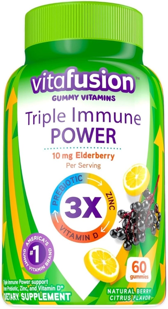 Triple Immune Power Gummy Vitaminen Compatibel met Vitafusion, 60ct-L8