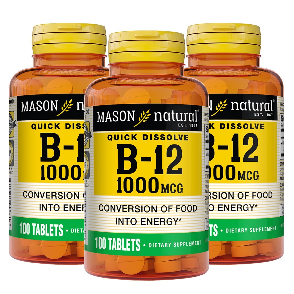 MASON NATUURLIJKE B,12 1000 mcg Quick Solution, 300 Day Supply for Healthy Conversion of Food in Energy (3 Pack)