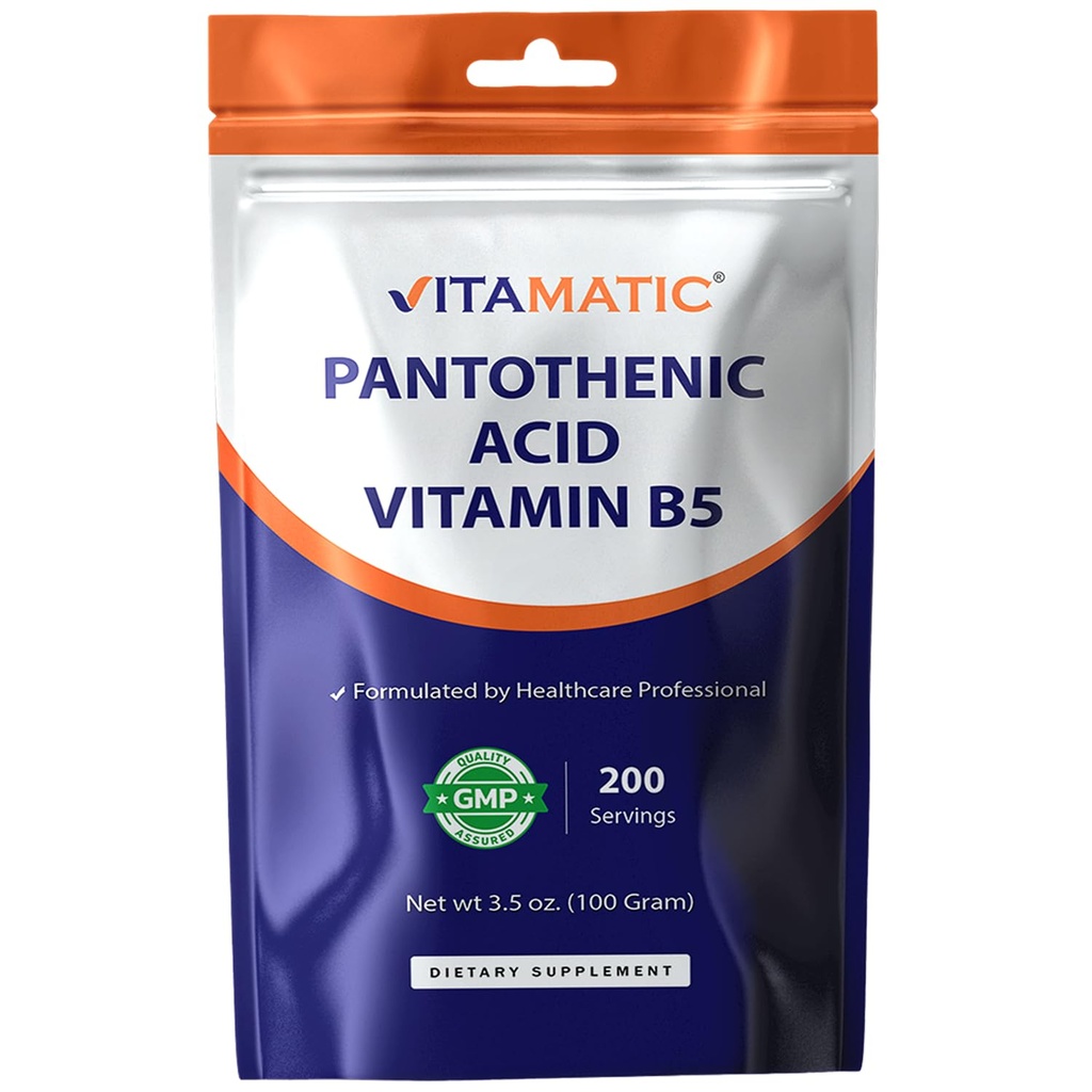 Acide pantothénique vitamatique poudre pure 500 mg par portion - 100 grammes - également appelé vitamine B5-200 portions