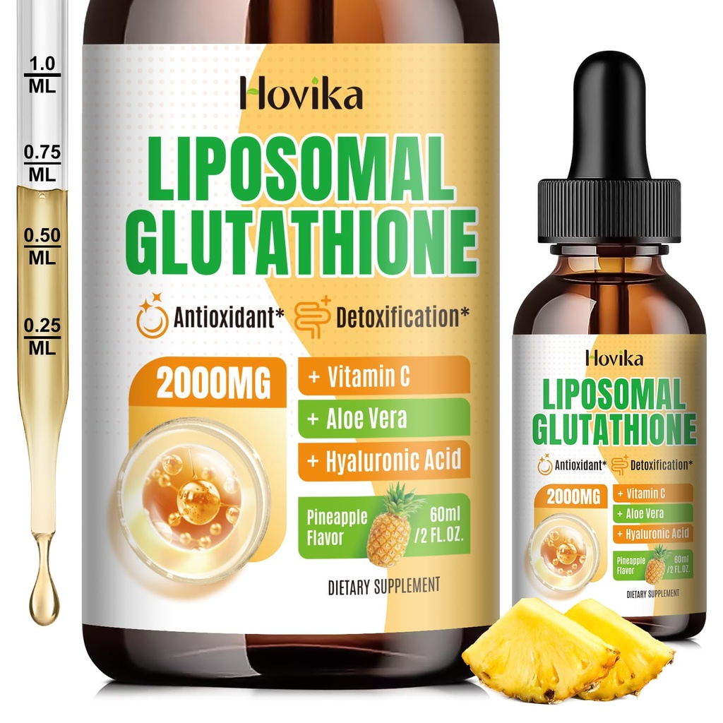 Liposomale Glutathion Supplement 2000mg, vloeibare Glutathion druppels met vitamine C, Master Antioxidanten voor het immuunsysteem, Veroudering van de verdediging, Huidgezondheid, Lever Detox - Superior Absorptie, Ananas 2 Fl Oz