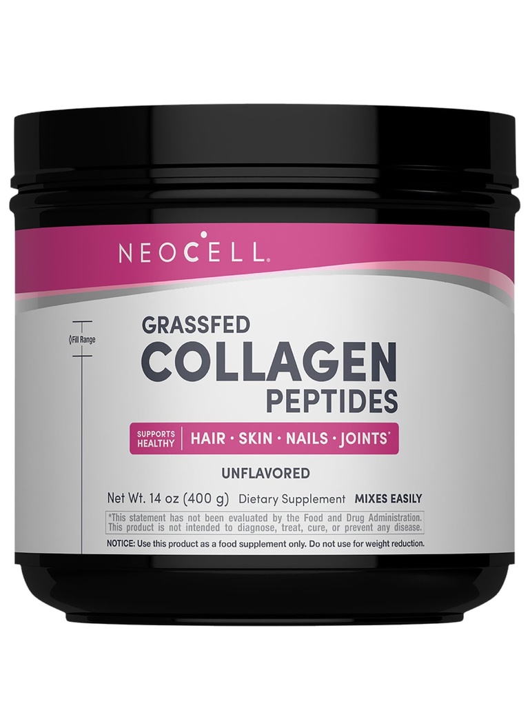 NeoCell Super Collageen Peptides, 10g Collageen Peptides per Serving, Glutenvrij, Keto Vriendelijk, Niet-GMO, Gras Fed, Gezond Haar, Huid, Nagels en gewrichten, Ongearomatiseerd Poeder, 14,1 oz., 1 Canister
