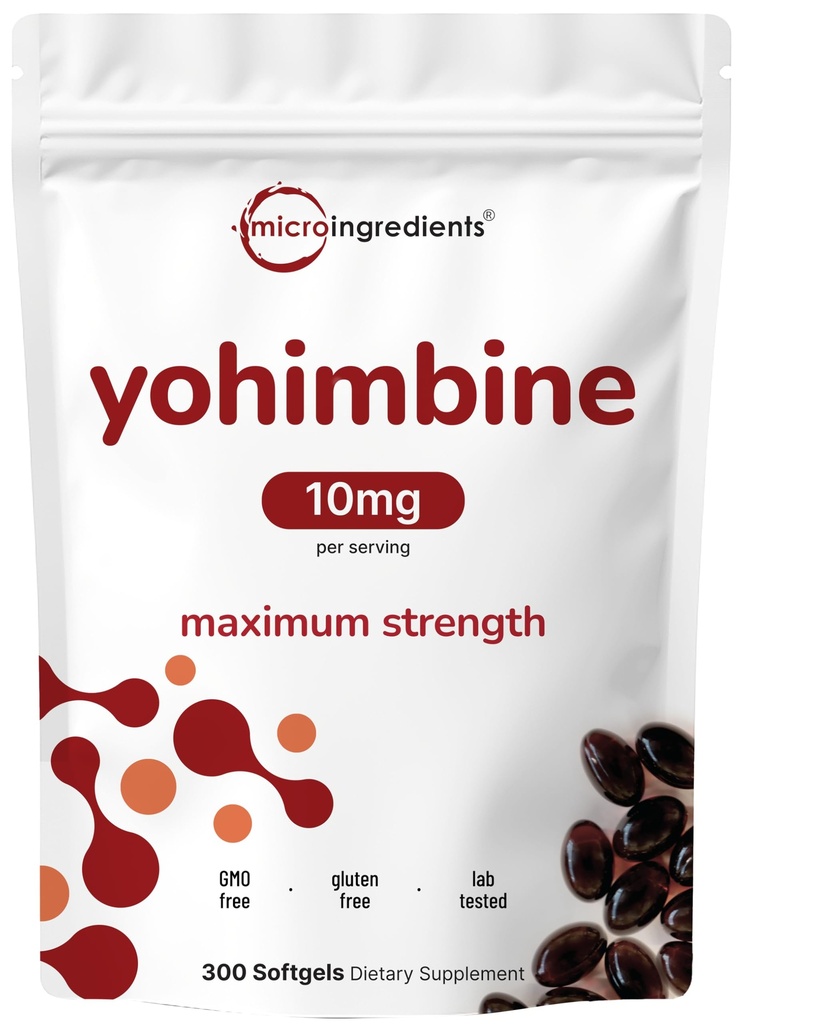 Yohimbine supplementen voor mannen en vrouwen, 10mg per portie, 300 Softgels, Yohimbine HCL met Virgin Zonnebloemzaadolie voor betere absorptie, Ondersteunt energieproductie, Afrikaanse Raw