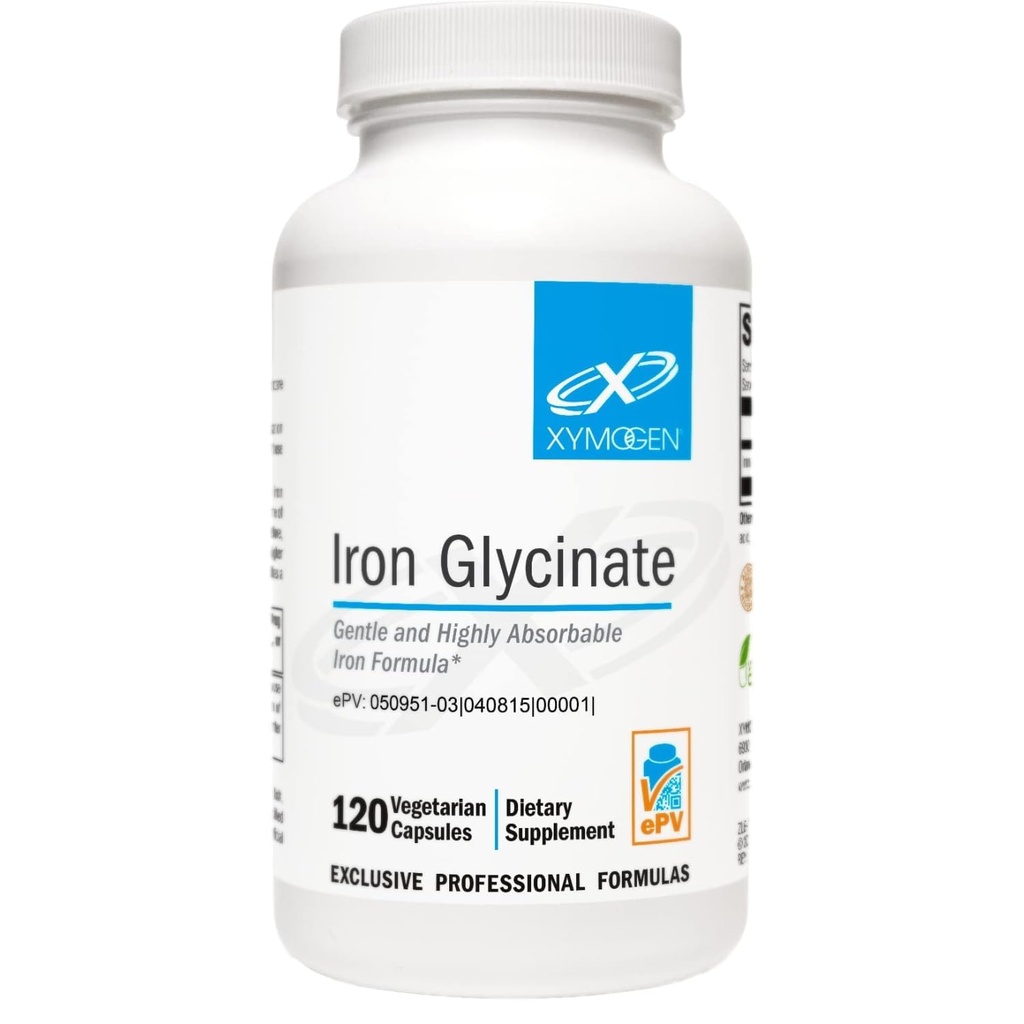 Supplément glycinate de fer XYMOGEN – Vitamine bisglycinate de fer brevetée - Conçu pour une absorption élevée – Supporte les niveaux d'hémoglobine et de ferritine – Doucement sur la digestion (120 capsules)