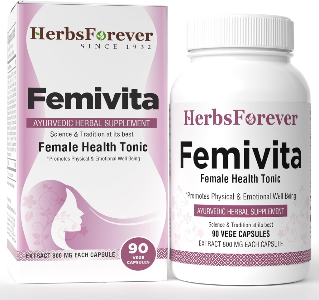 Herbsforever Fémivita Capsules Chaque jour, le supplément santé féminine soutient la santé de la peau et les muscles forts 90 Végét Capsules 800 Mg Chaque