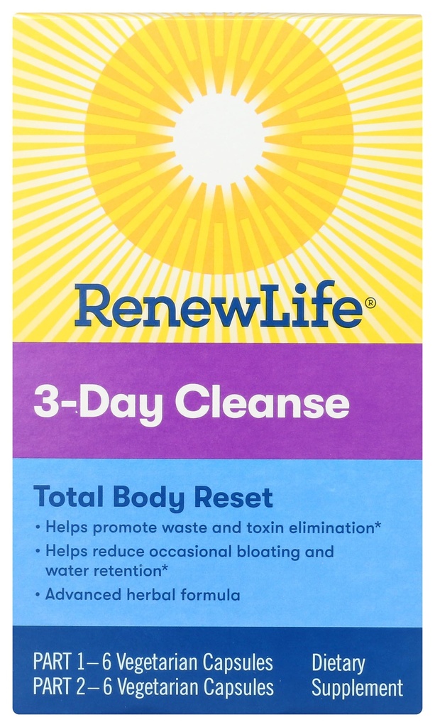Renew Life Adult Cleanse Total Body Reset, Advanced Herbal Formula - 2-Part, 3-daagse programma - Gluten, zuivel en sojavrij - 12 Vegetarische Capsules