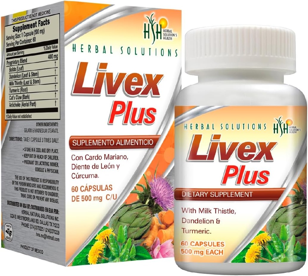 Kruidenoplossingen Livex Plus Natural Supplement voor lever clease. Helpt bij het verbeteren van een lever detox en spijsvertering gezondheid.
